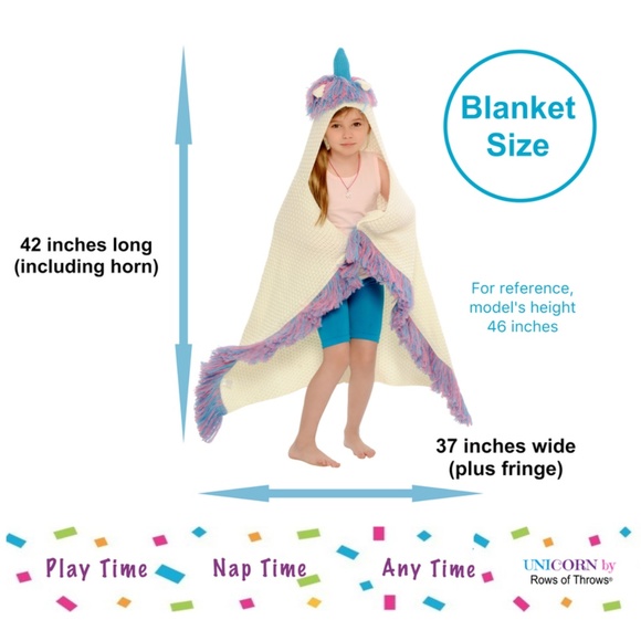 Kids Hooded Unicorn Blanket - Blue Horn - Picture 3 of 6
